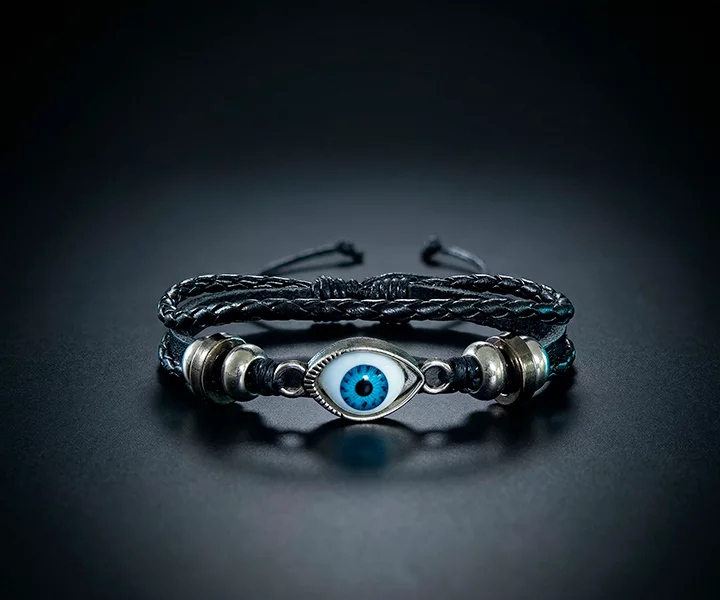 Manilla de hombre en cuero con diseño de ojo turco - 3142