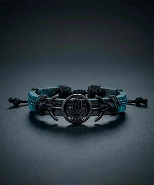 Manilla de hombre en cuero color azul